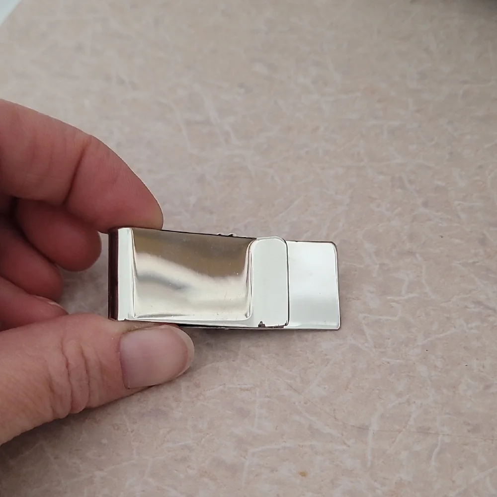 Silver Money Clip with Green Stone Accent Also Matching Bolo.